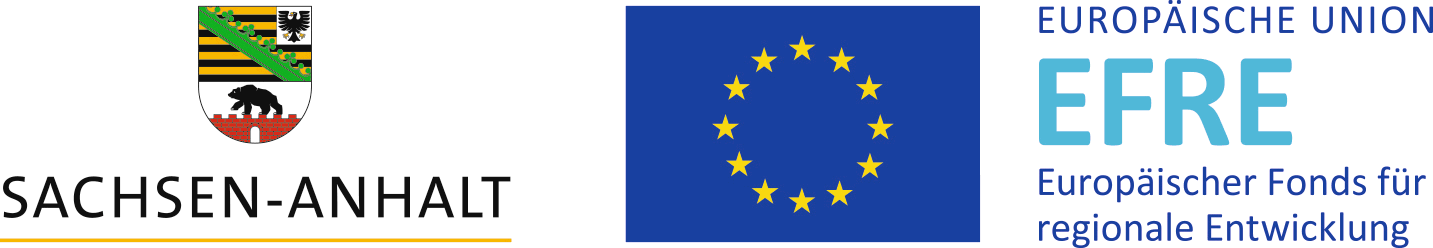 Logos: EU, Efre (Europäischer Fonds für regionale Entwicklung) und Wappen Sachsen-Anhalt
