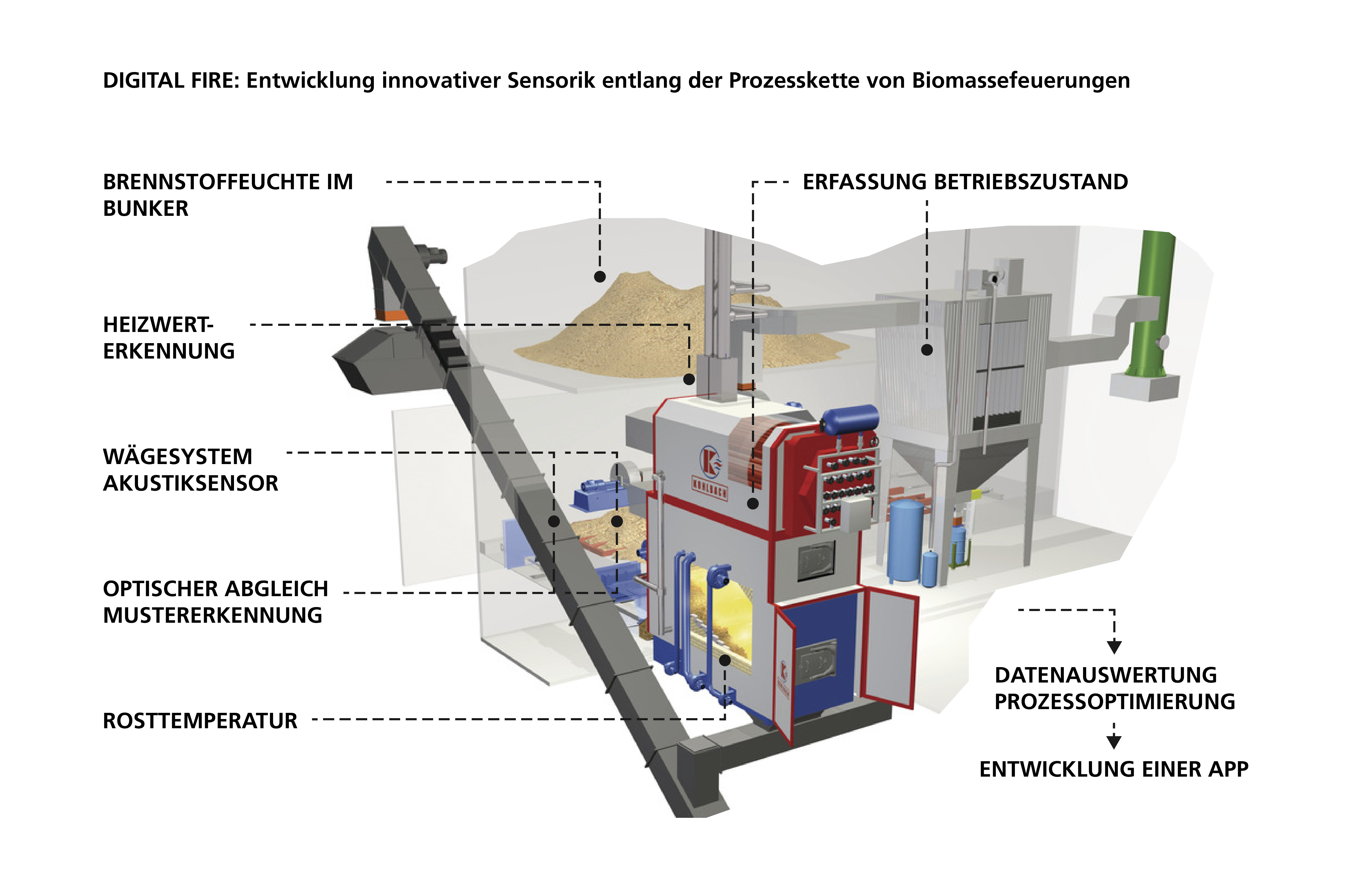 DIGITAL FIRE: Entwicklung innovativer Sensorik entlang der Prozesskette von Biomassefeuerungen
