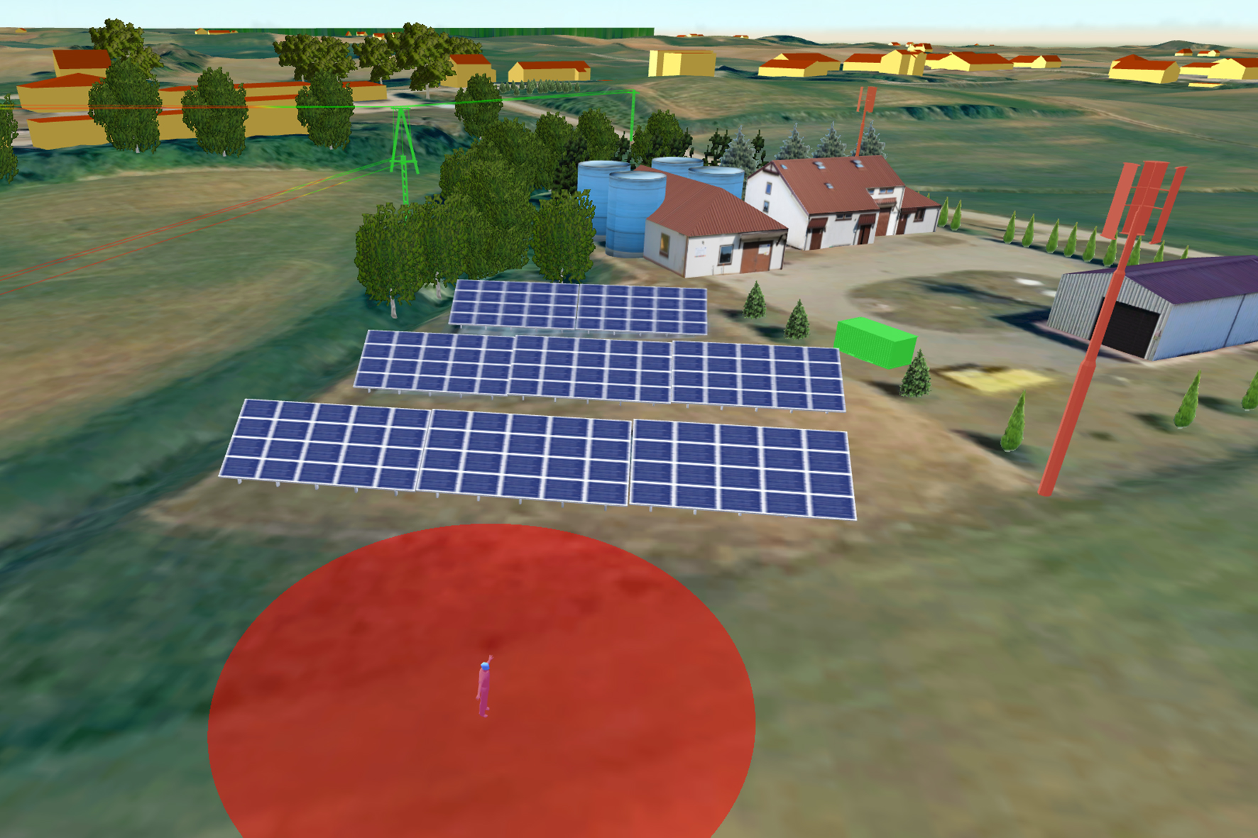 Virtuelle Darstellung der Microgrid-Demonstrationsanlage in Puńsk für die Untersuchung der Auswirkungen der geplanten neuen Infrastruktur auf die Umwelt. Virtuelle Darstellung der Microgrid-Demonstrationsanlage in Puńsk für die Untersuchung der Auswirkungen der geplanten neuen Infrastruktur auf die Umwelt.