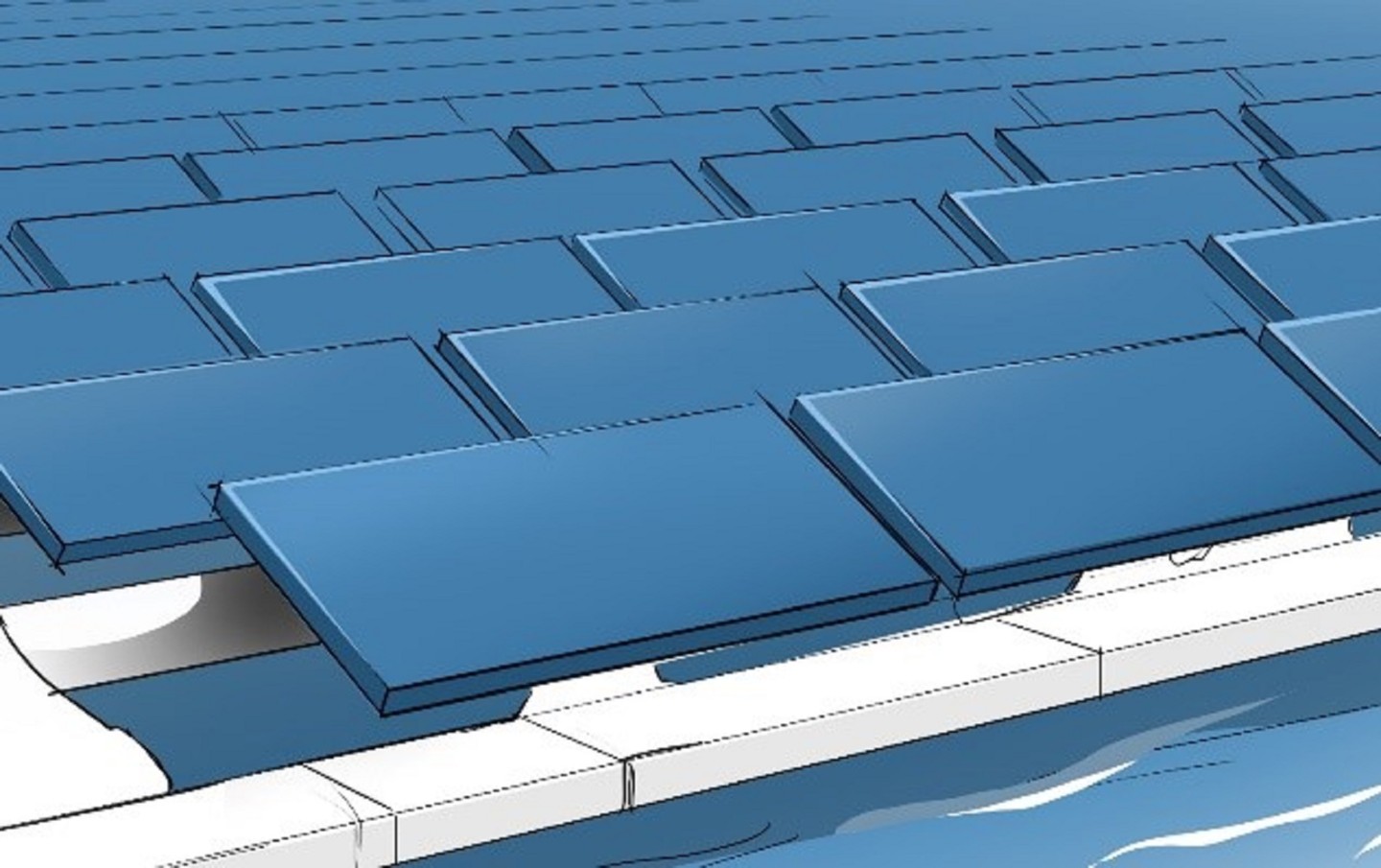Example of a possible system design for floating PV. In the &quot;PV2Float&quot; project, several different designs and substructures are implemented on an open pit lake