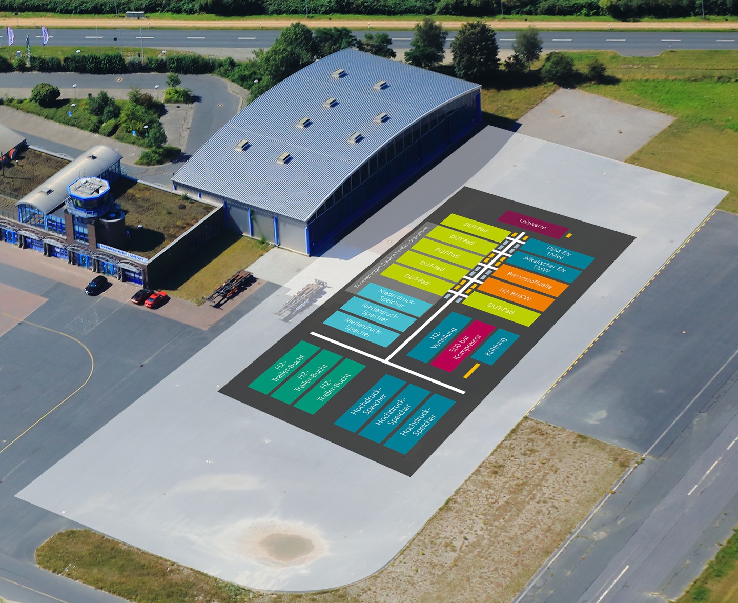 Hydrogen Lab Bremerhaven layout concept at Hangar V at the former Luneort airfield Hydrogen Lab Bremerhaven layout concept at Hangar V at the former Luneort airfield