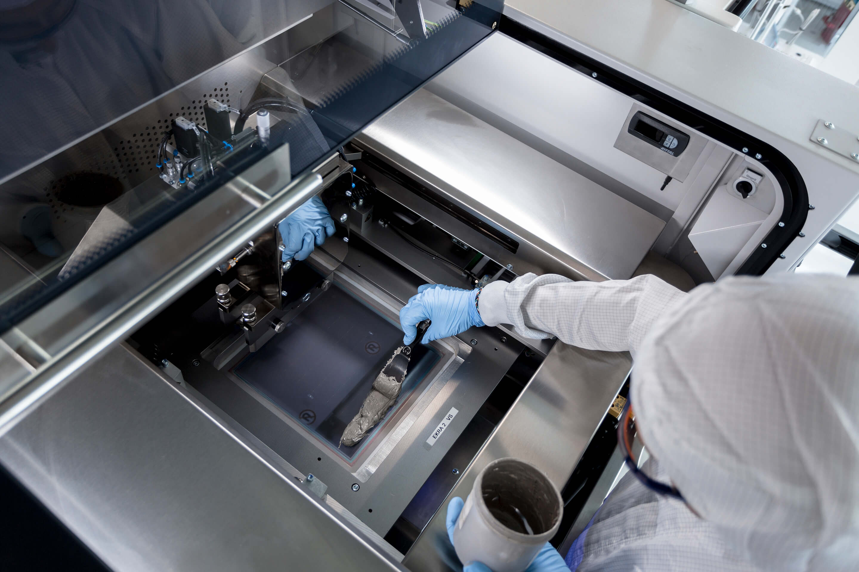 View inside of a screen printing machine. View inside of a screen printing machine.