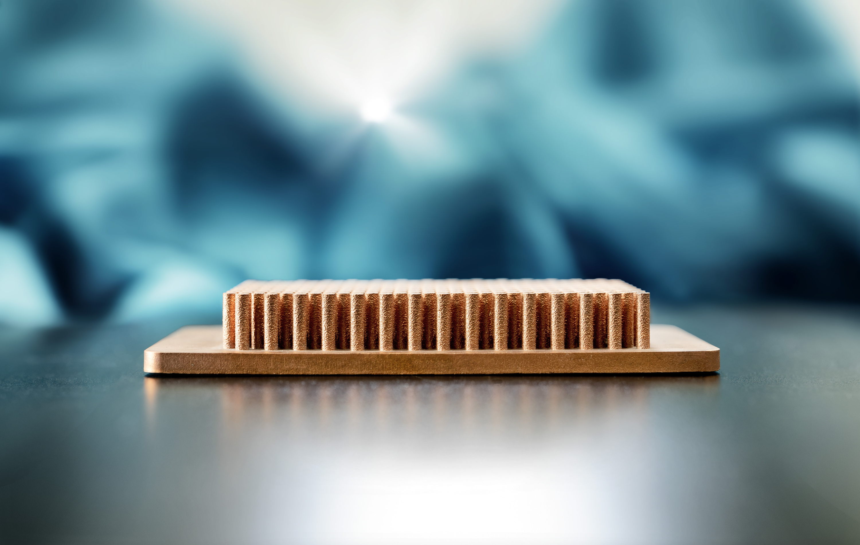 Copper heat sink structures manufactured with Laser Powder Bed Fusion (LPBF). Copper heat sink structures manufactured with Laser Powder Bed Fusion (LPBF).